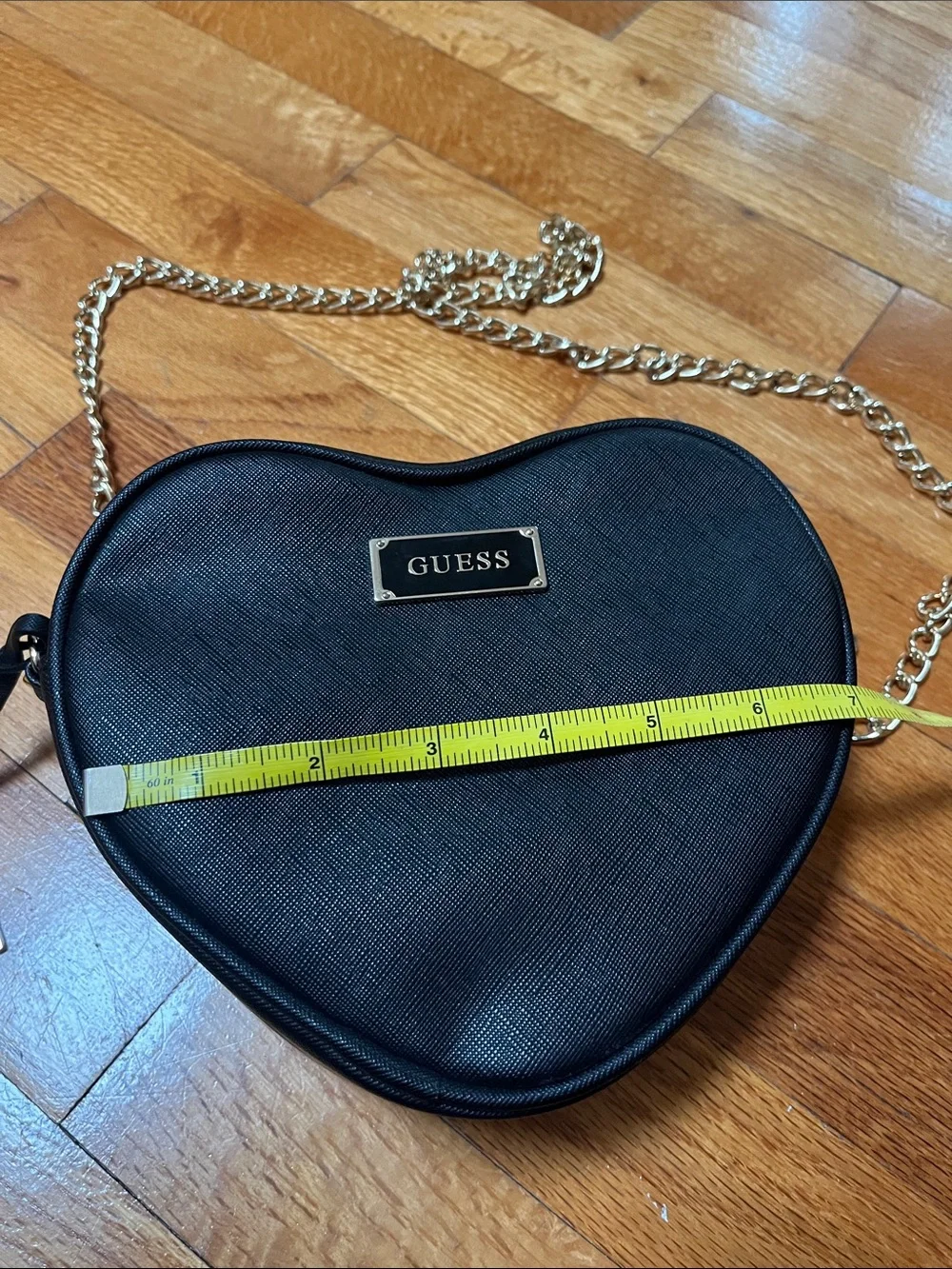 GUESS Black Heart Crossbody with Gold Chain Detail